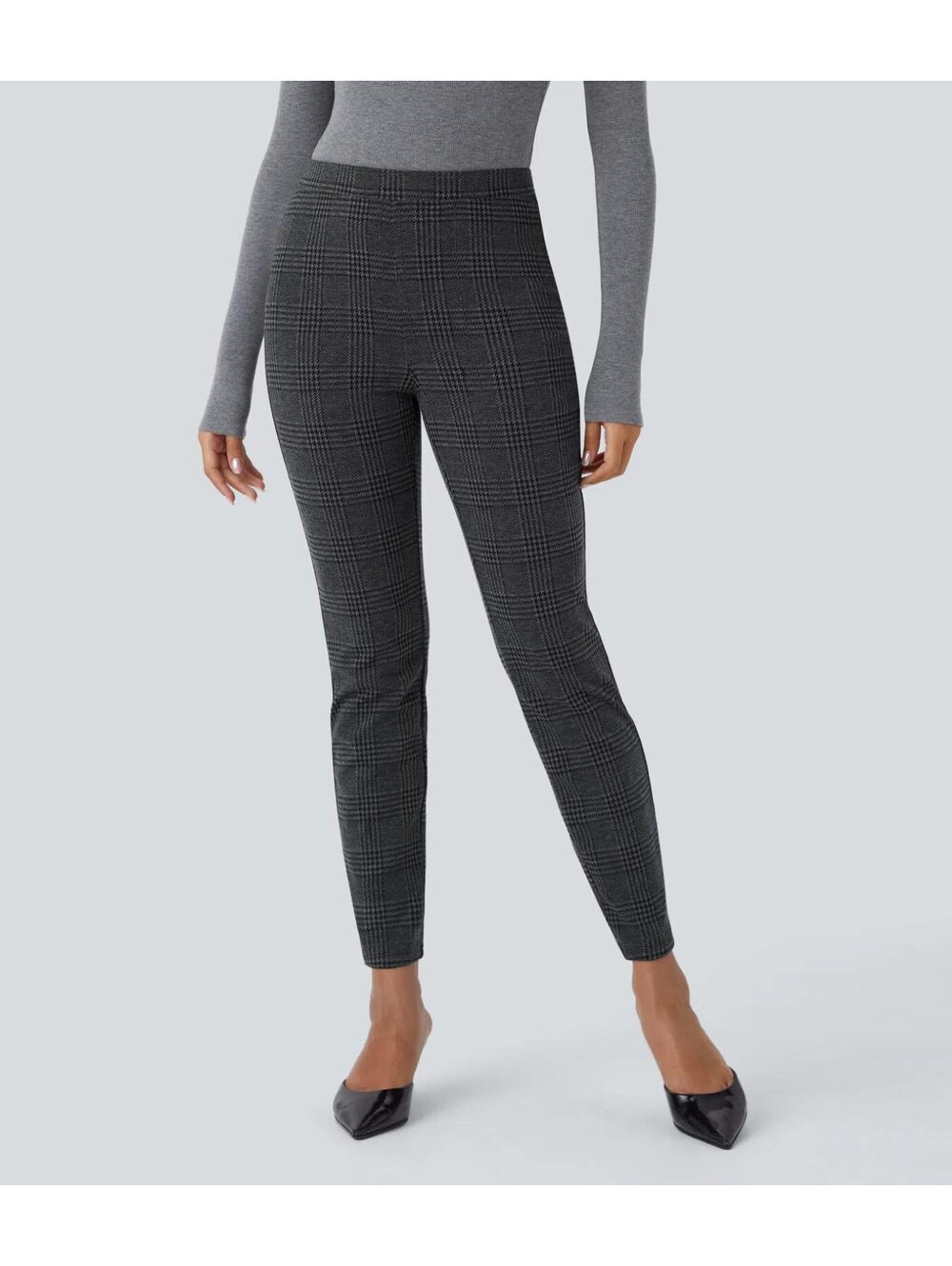 Halara Flex High Waisted Houndstooth Plaid Skinny Pants Charcoal Black Size L - Picture 1 of 8